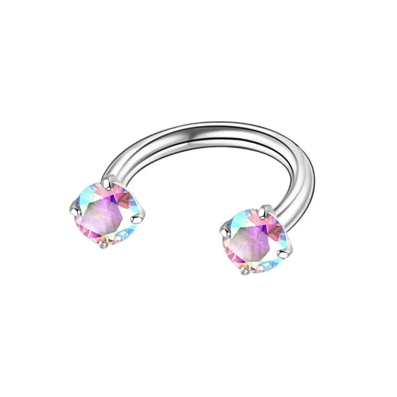Silver stainless steel crystal hoop earrings with pink and blue facets