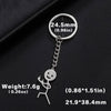 Silver keychain featuring a stickman figure with a middle finger and a measurement circle.
