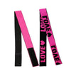 A set of three adjustable elastic bands for wig edges in black and bright pink.