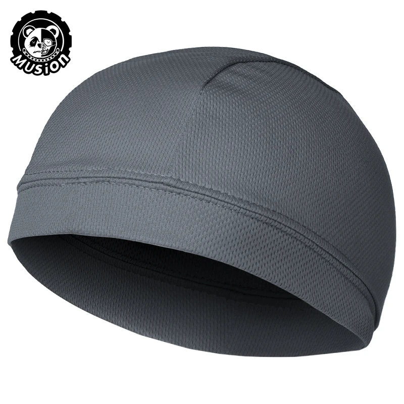 A dark gray moisture-wicking cycling beanie cap shown from the side.
