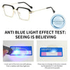 Anti-Blaulicht-Effekt-Test zeigt, wie die Brille blaues Licht blockiert und den Bereich lila färbt