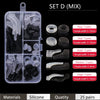 Set D (MIX) of silicone ear grip hooks for glasses and sunglasses, categorized by size.