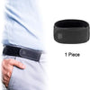 A black elastic waist belt is shown being worn on a person's waistline.