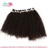 A bundle of long dark brown curly hair extensions in various lengths