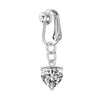 Silver fashion belly button ring with a clear diamond-cut pendant.