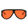 Retro oval sunglasses with bright orange lenses and black frames