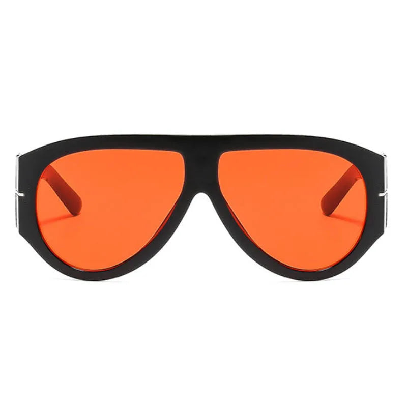 Retro oval sunglasses with bright orange lenses and black frames