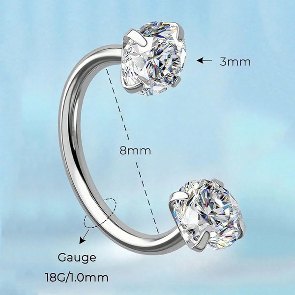 Silver stainless steel horseshoe nose stud with a round diamond and ball grabber feature