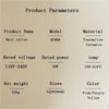 Product parameters list showing details for a hair roller including model, voltage, power, weight, sizes, and color.