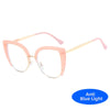 Pink vintage metal cat eye eyeglasses with gold accents and anti-blue light protection