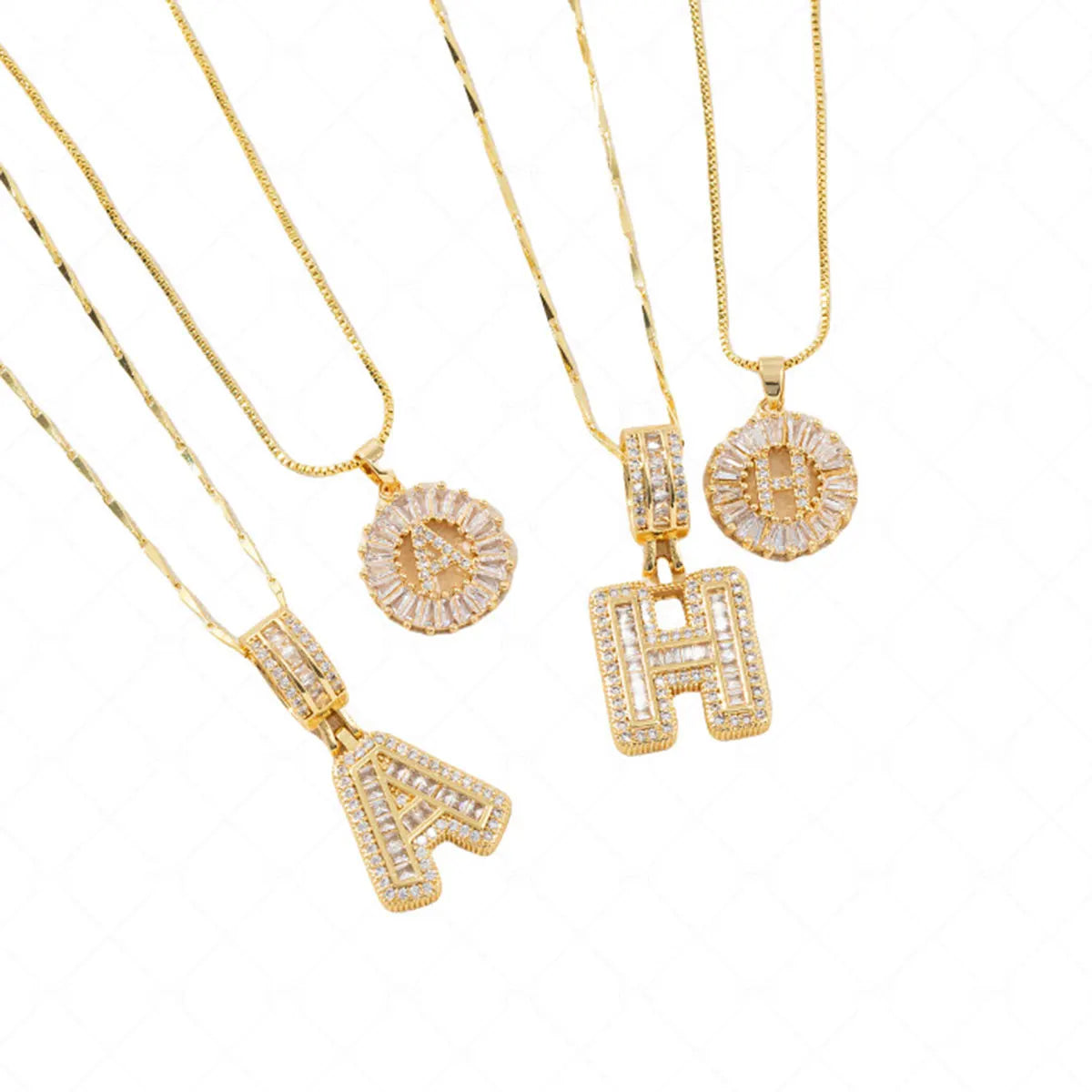 Gold initial letter necklace set featuring CZ crystal pendants for a couple