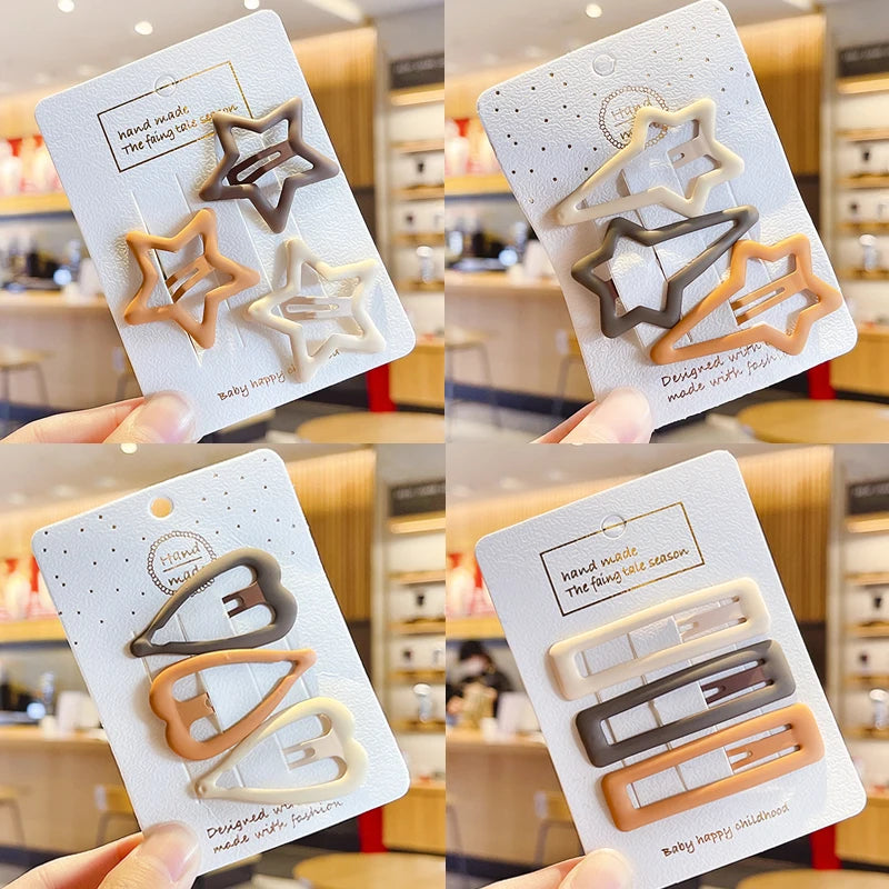 Handmade vintage frosted geometry hair clips set in various neutral tones