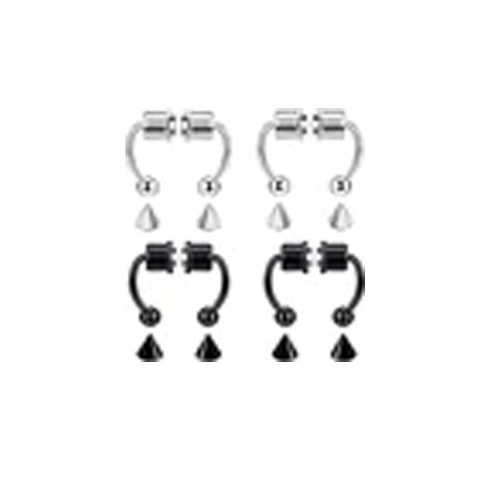 A set of silver hoop and stud nose rings for fashion statement jewelry