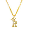 Gold initial R crown pendant necklace with a delicate chain