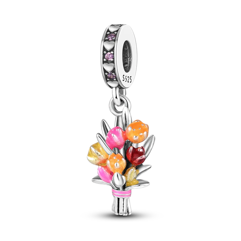 A sterling silver devil's eye charm bracelet featuring a pendant with colorful gemstone beads.