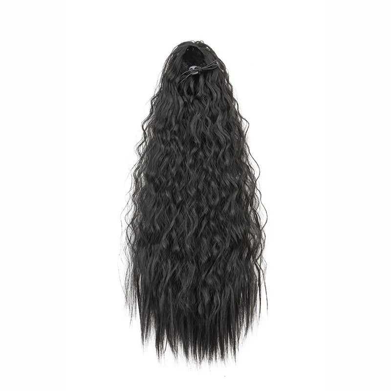 Black 22-inch synthetic kinky curly ponytail hair extension clip-in