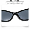 Schwarze Sonnenbrille mit Schmetterlingsdetail, frontal dargestellt.