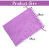 A purple satin storage bag with a drawstring, showing its dimensions of 25cm by 35cm.