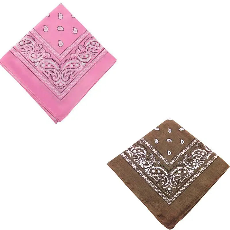 Pink cotton bandana scarf with white embroidery and paisley pattern