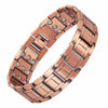 A close-up view of a copper magnetic bracelet set on a wrist.
