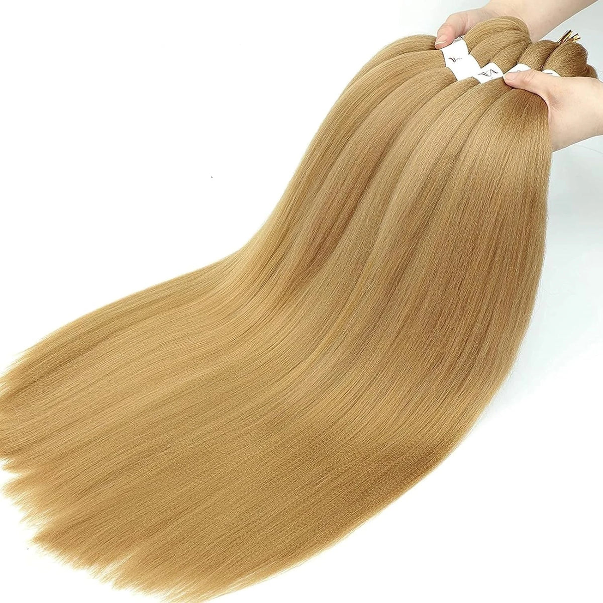 A bundle of pre-stretched Kanekalon braiding hair extensions in a light golden blonde color.