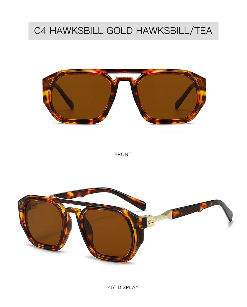 Gafas tortugas marrones mostradas de frente y en ángulo de 45 grados.