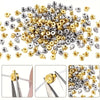 A pile of gold and silver jewelry findings stoppers and spacers for connectors.