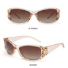 Vintage butterfly wrap sunglasses in rose gold frame with brown lenses shown from the front and side angles