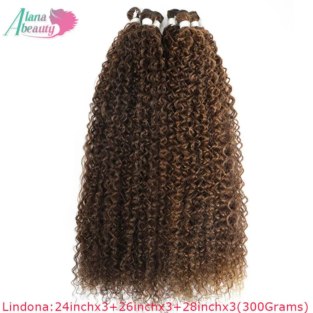 Bundle of long brown curly hair extensions in various lengths