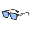 Retro quadratische Metall-Sonnenbrille mit blauen Linsen und goldenen Akzenten