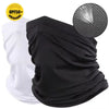 Black breathable mesh scarf shown next to a white version, indicating UPF50+ protection.