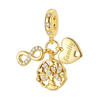 A gold-toned charm bracelet featuring a heart pendant and an ornate tree design.