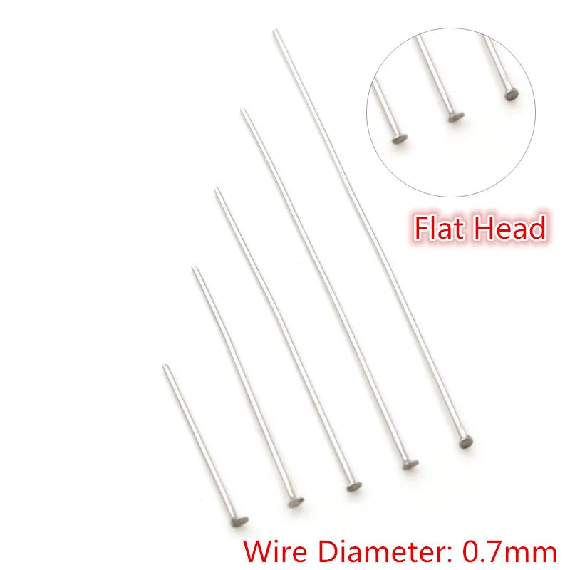 A set of flat head wire ball pins with a 0.7mm diameter shown in various angles.