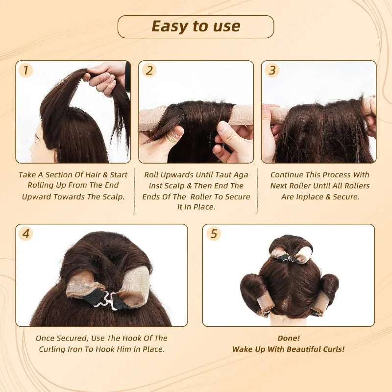 Fünfstufige Anleitung zur Verwendung von Satin-Flexi-Haarstäben für lockenlose Locken.