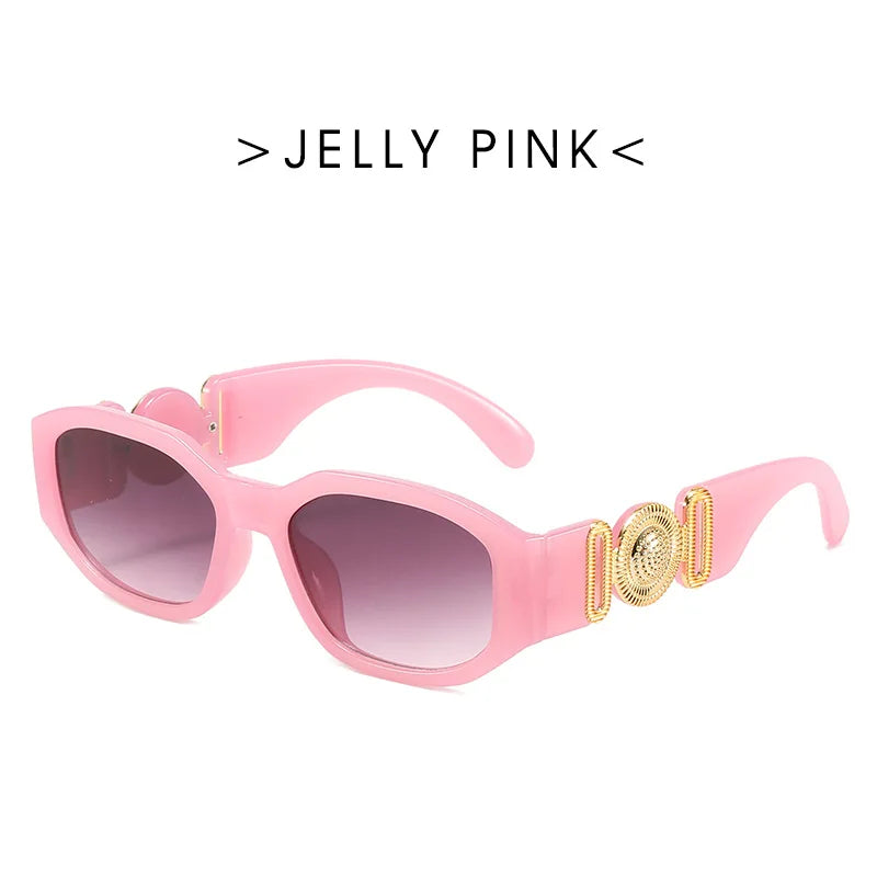 Pink Vintage Luxus-Square-Sonnenbrille mit Golddetails