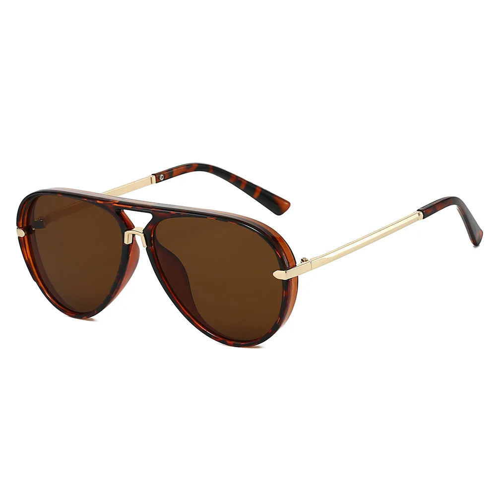 Brown tortoiseshell aviator sunglasses with gold accents
