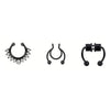 A set of three magnetic stainless steel septum rings with adjustable clasps.