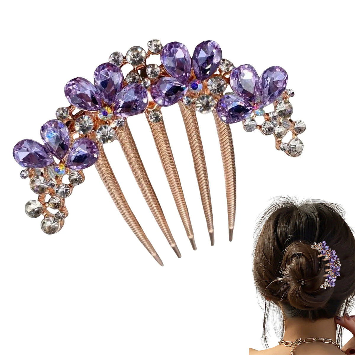 Braut-Strang aus Diamanten mit violetten und klaren Steinen, zum Haarschmuck.