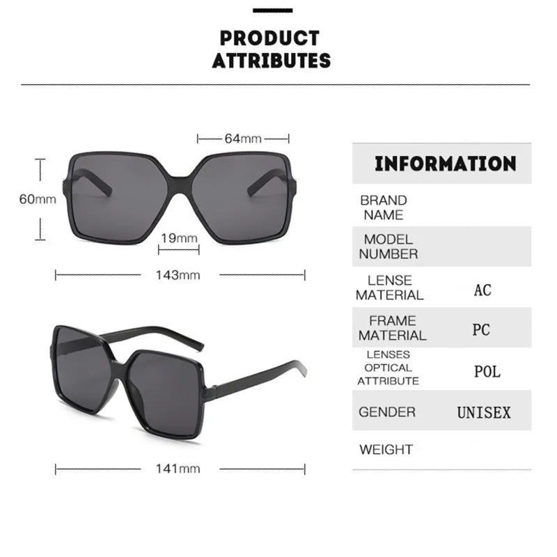 A set of black fashion oversized gradient sunglasses with a thin frame and dark lenses.
