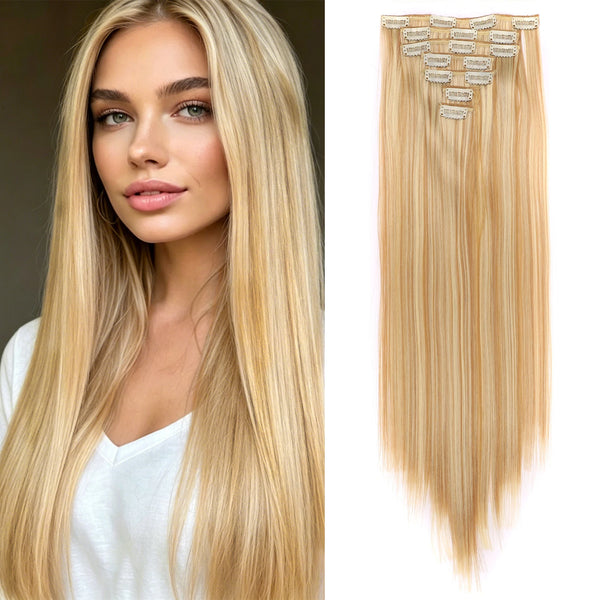 Lange, glatte blonde Haarextensions mit Diamant-Clip-Ins für natürlichen Volumen