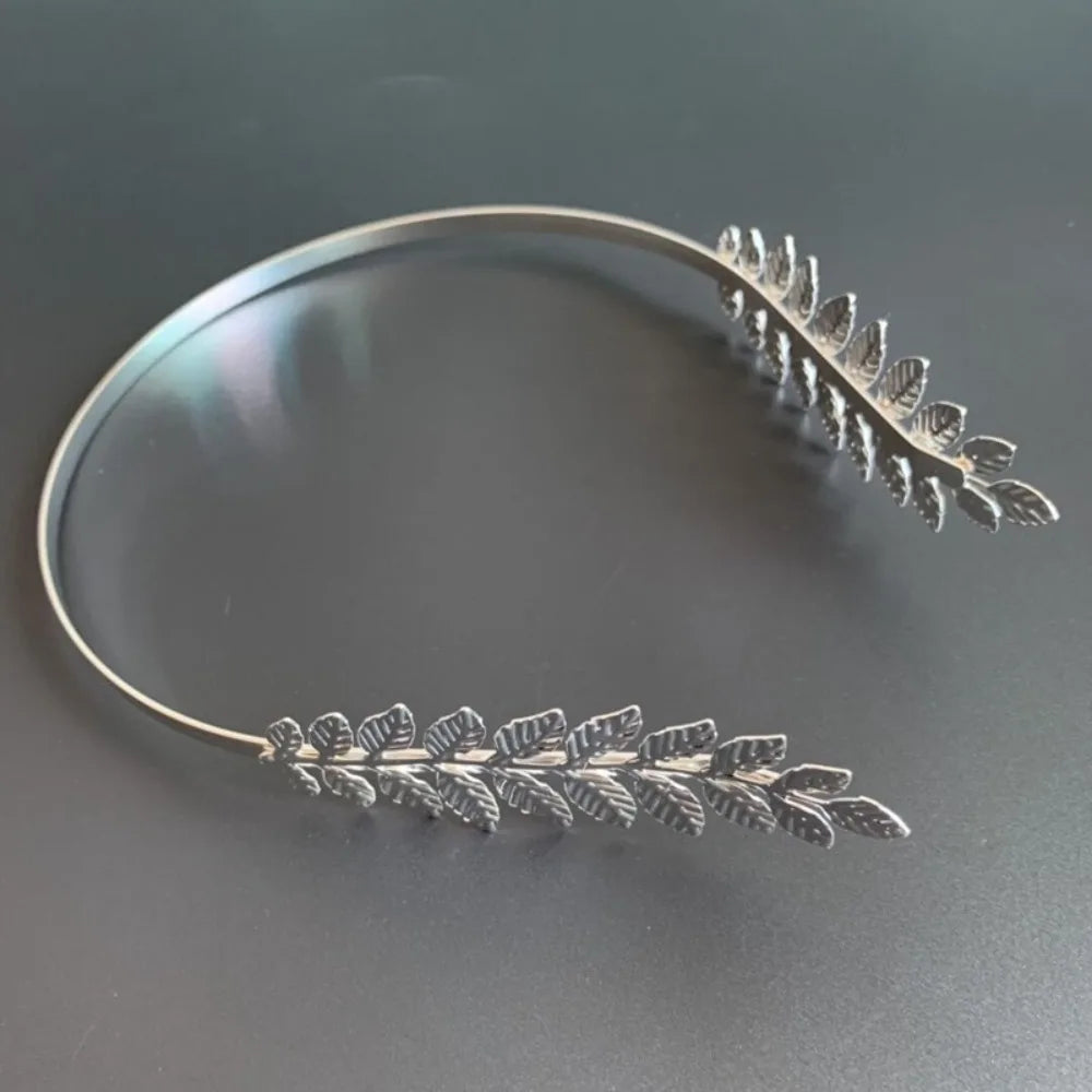Silver Greek gold leaf headband with delicate foliage design