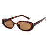 Brown tortoiseshell cat eye sunglasses with dark brown lenses and thin metal frames