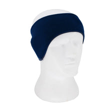 Navy blue fleece windproof ear cover displayed on a white mannequin head.