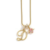 Gold alphabet D pendant necklace with pink gemstone accents