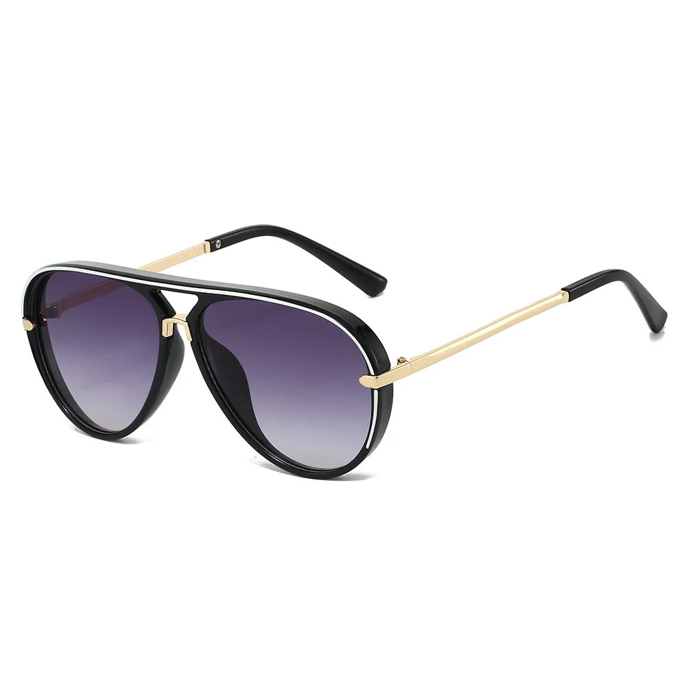 Pilot Style UV400 aviation sunglasses with black frames and gold accents