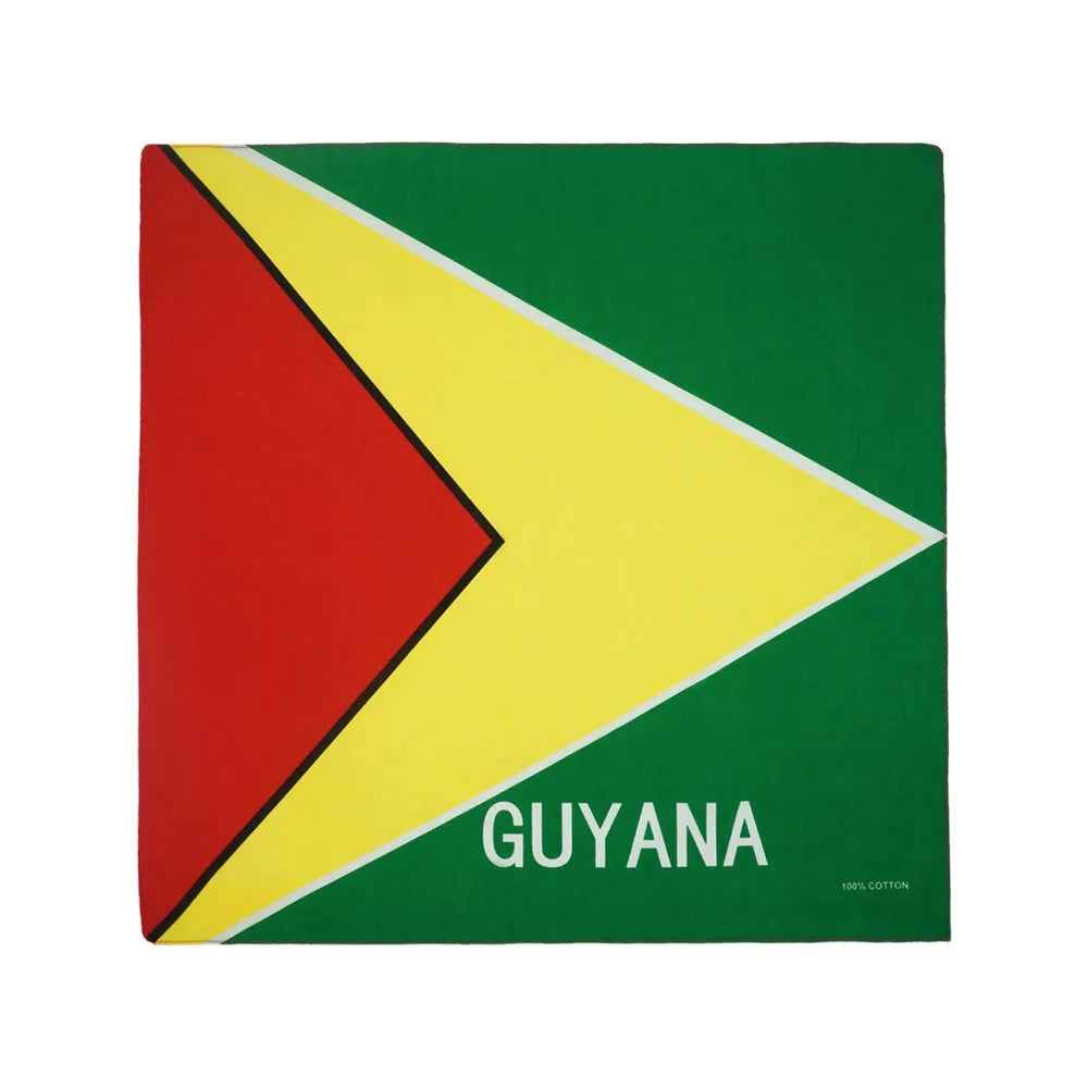 Quadratisches Stoffmuster mit den Farben der Flagge Guyanas: Grün, Gelb und Rot.