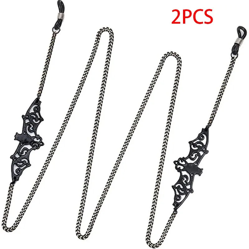 Two pairs of black metal link eyeglass straps for glasses and sunglasses
