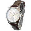 Montre-bracelet quartz homme en cuir argent et marron avec cadran blanc et chiffres romains.