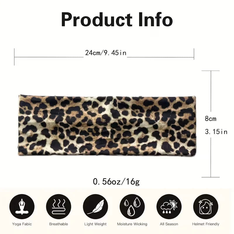 Diadema de tela con estampado de leopardo negro y marrón, mide 24 cm de largo.