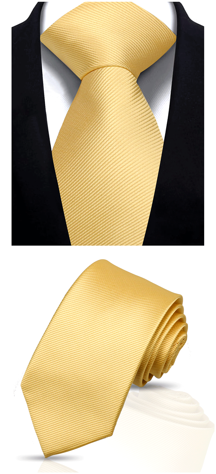 Goldgelbes schlankes klassisches Herren-Jute-Krawattenschnüre, gebunden und gerollt.